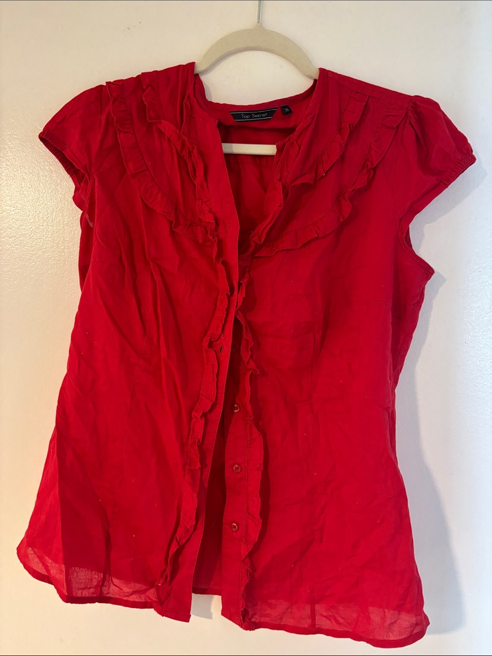 Ted Baker Red Ruffle-Trim Button Front Blouse